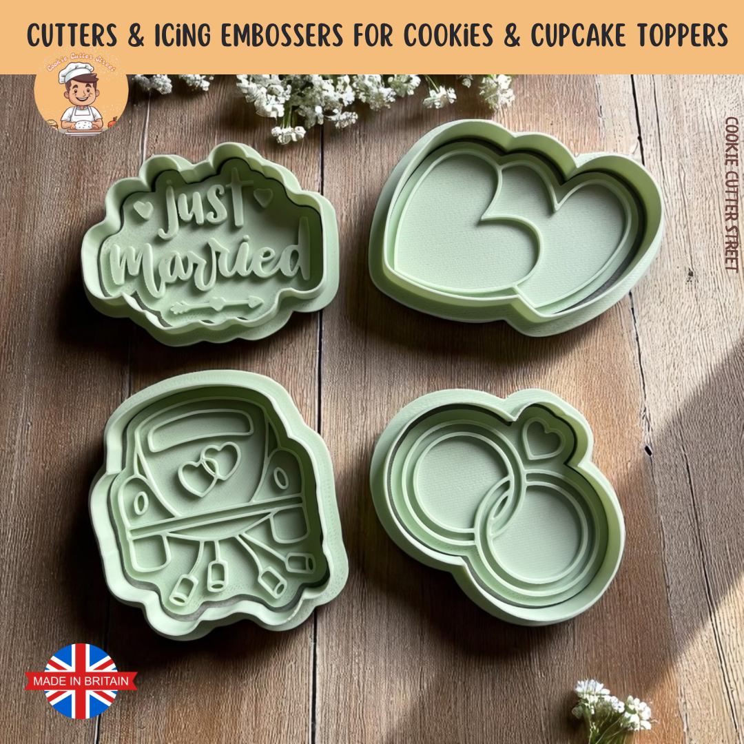 A collection of Just Married Cookie Cutters