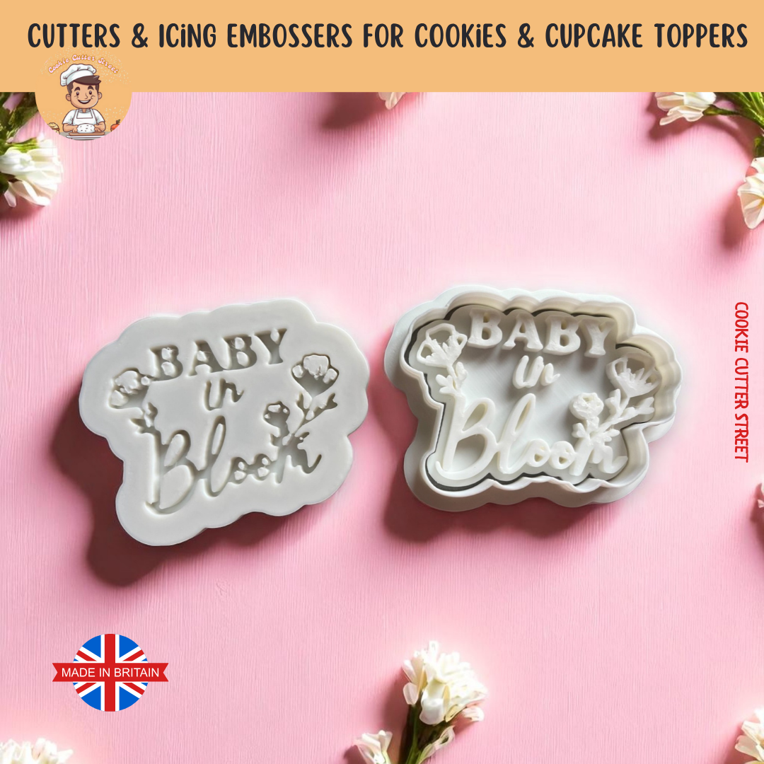 Floral Baby Shower Cutters & Icing Embossers For Cookies & Cupcake Toppers