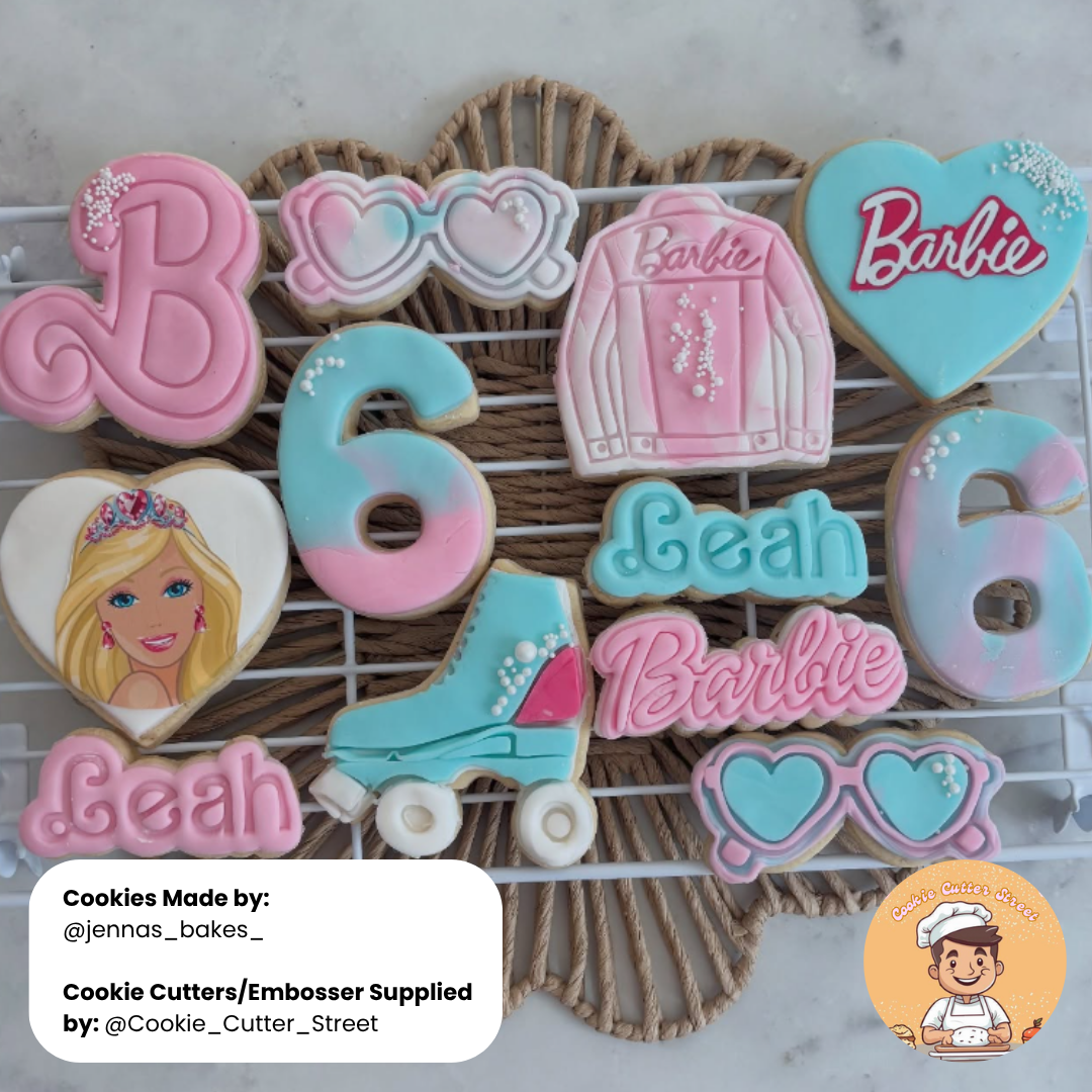 Text Pack of 4 Barbie Themed Cutters & Icing Embossers For Cookies & Cupcake Toppers