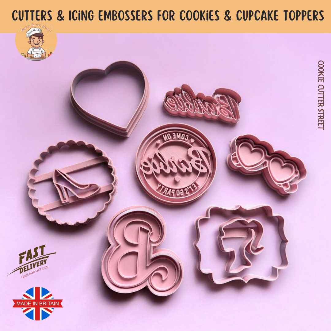 Let's Go Party Barbie Cutters & Icing Embossers For Cookies & Cupcake Toppers
