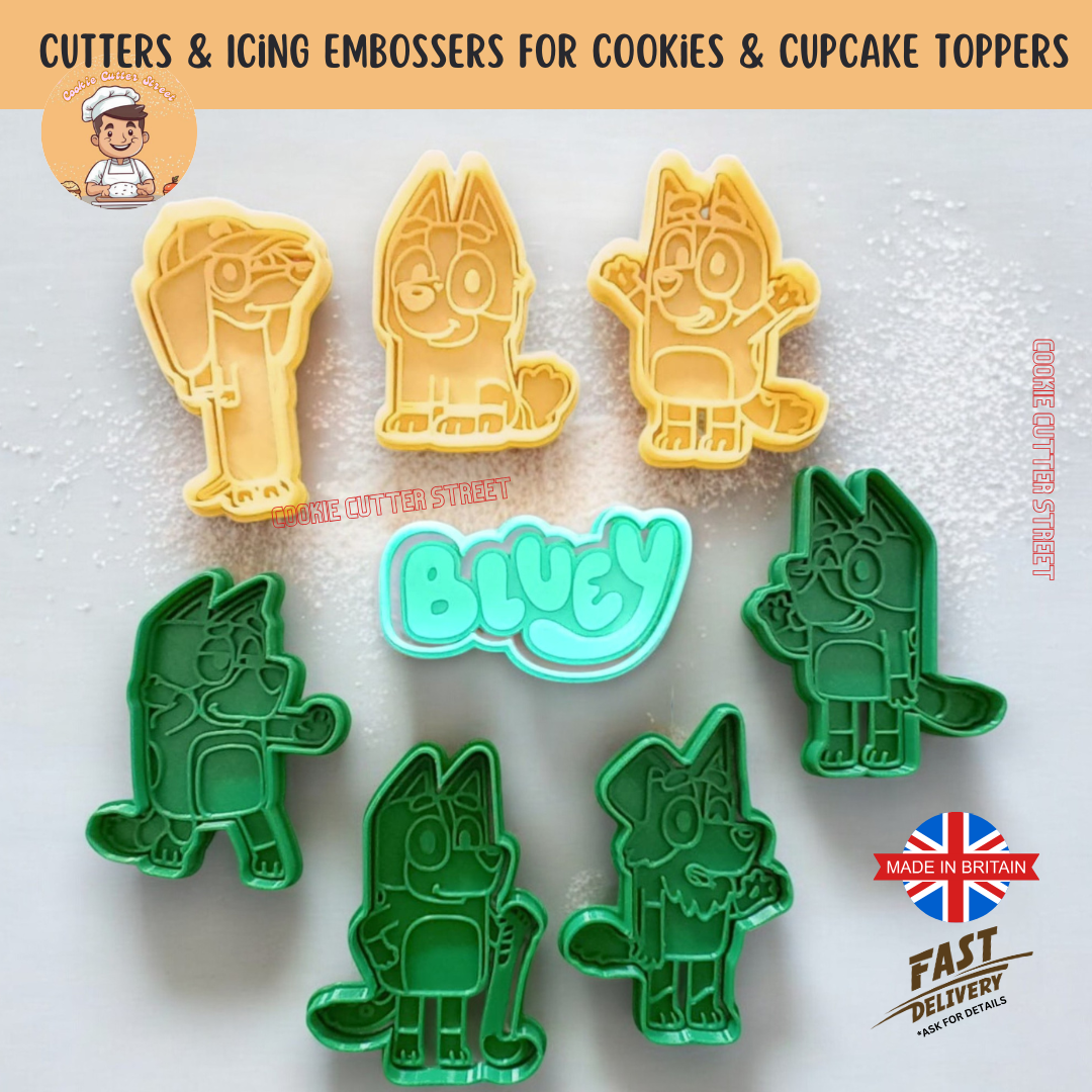Bluey Dog & Friends Figures Cutters & Icing Embossers For Cookies & Cupcake Toppers
