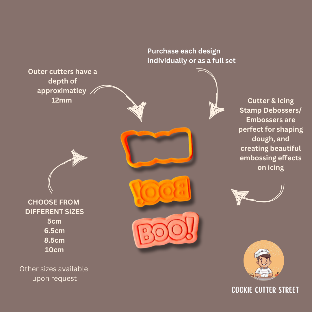 BOO Halloween Cutters & Icing Stamps For Cookies & Cupcake Toppers
