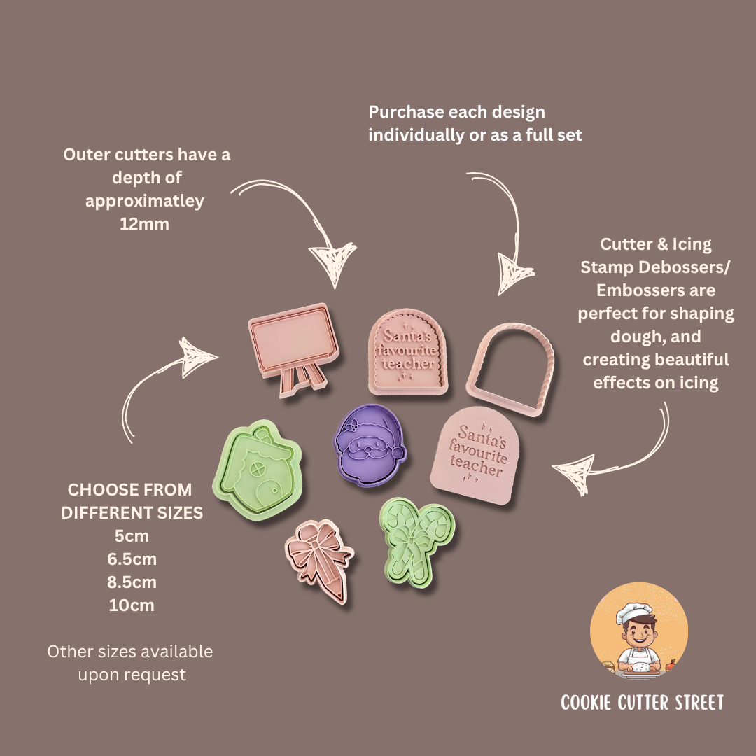 Christmas Santa's Favourite Teacher Cutters & Icing Stamps For Cookies & Cupcake Toppers