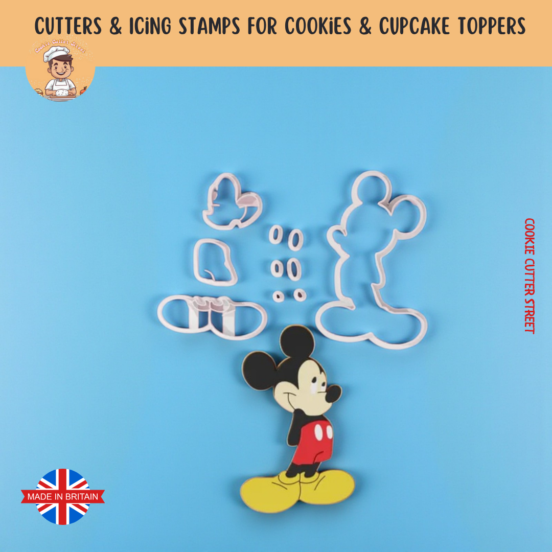 Classic Mickey Mouse Inspired Full Figure Multi-Piece Cutter & Icing Embosser For Cookies & Cupcake Toppers
