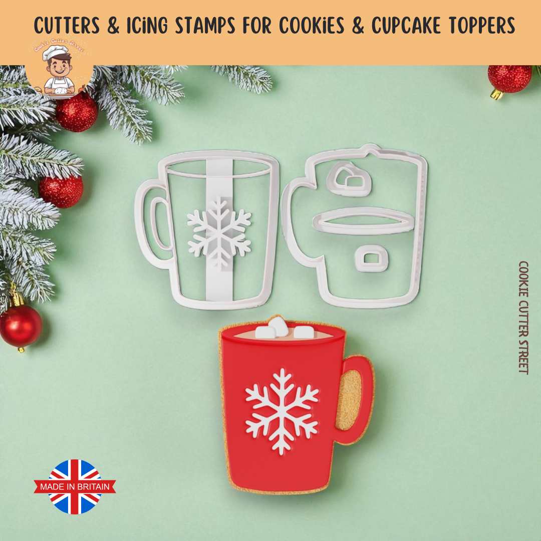 Christmas Snowflake Cocoa Cup Multi-Piece Icing Cutter For Cookies & Cupcake Toppers