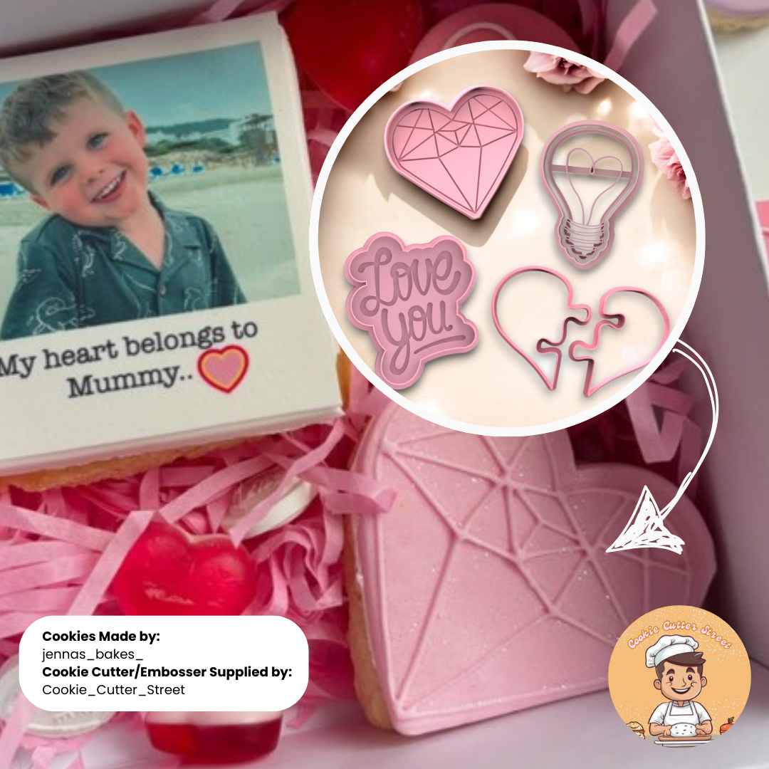 Set of 4 Love & Heart-Shaped Cutters & Icing Embossers For Cookies & Cupcake Toppers