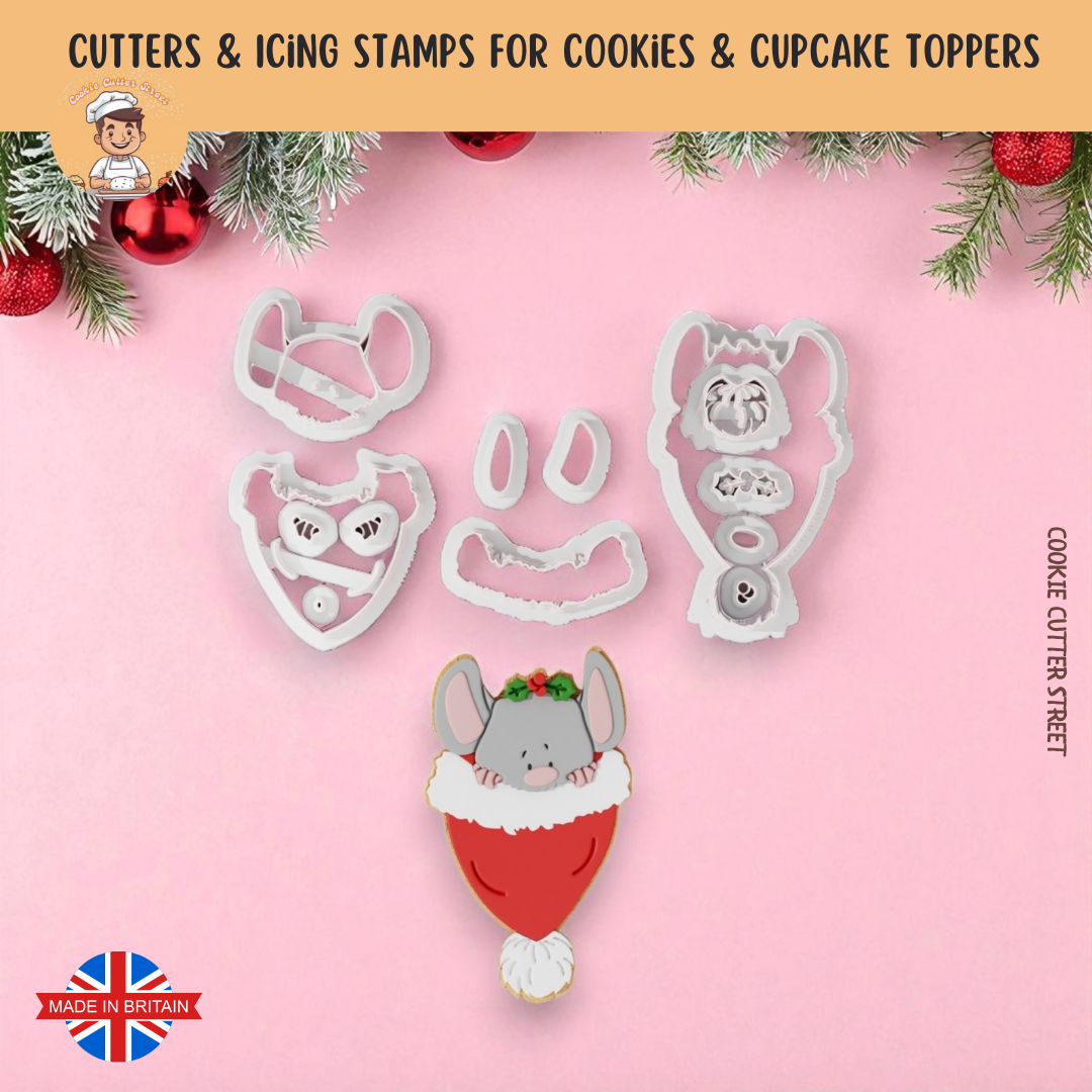 Cute Christmas Mouse Multi-Piece Icing Cutter For Cookies & Cupcake Toppers