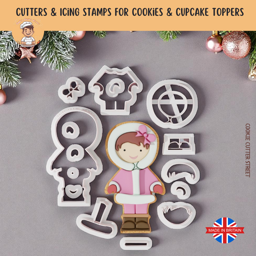 Cute Christmas Snow Girl Multi-Piece Icing Cutter For Cookies & Cupcake Toppers