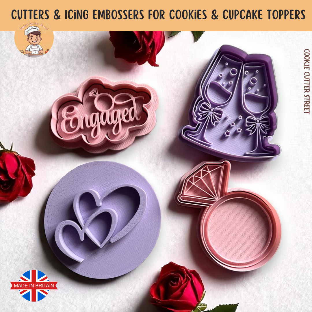 Cute Engagement Cutters & Icing Embossers For Cookies & Cupcake Toppers