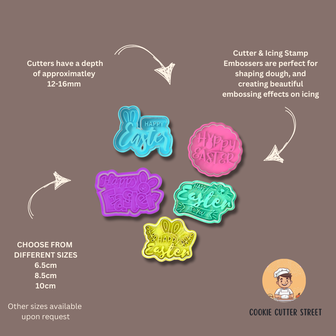 "Happy Easter " Phrase Cutters & Icing Embossers For Cookies & Cupcake Toppers