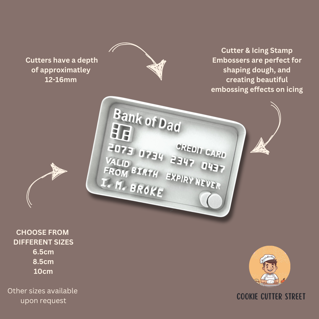 "Bank of Dad" Fathers Day Birthday Cutter & Icing Embosser For Cookies & Cupcake Toppers