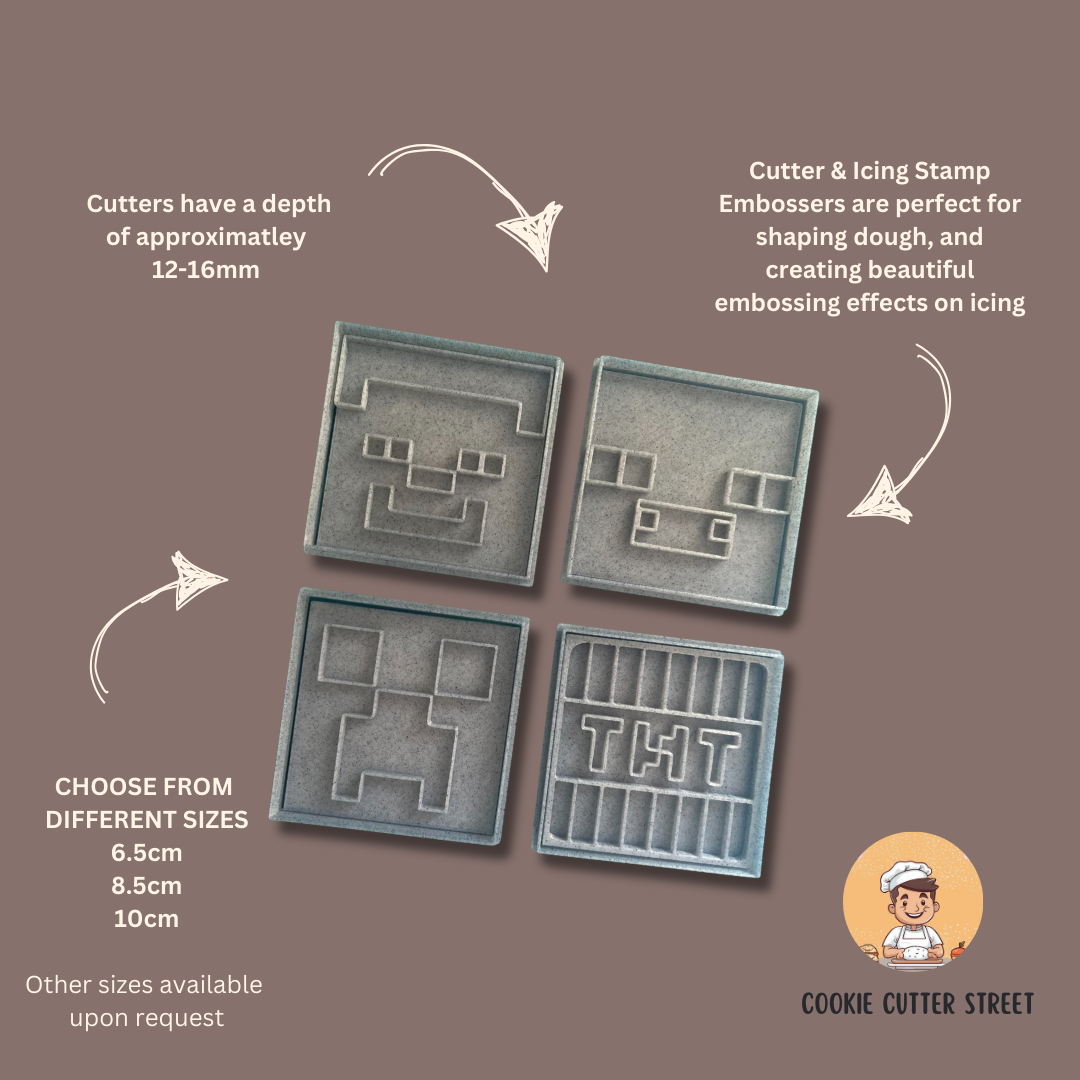 Minecraft Gaming TNT Block Designs Cutters & Icing Embossers For Cookies & Cupcake Toppers