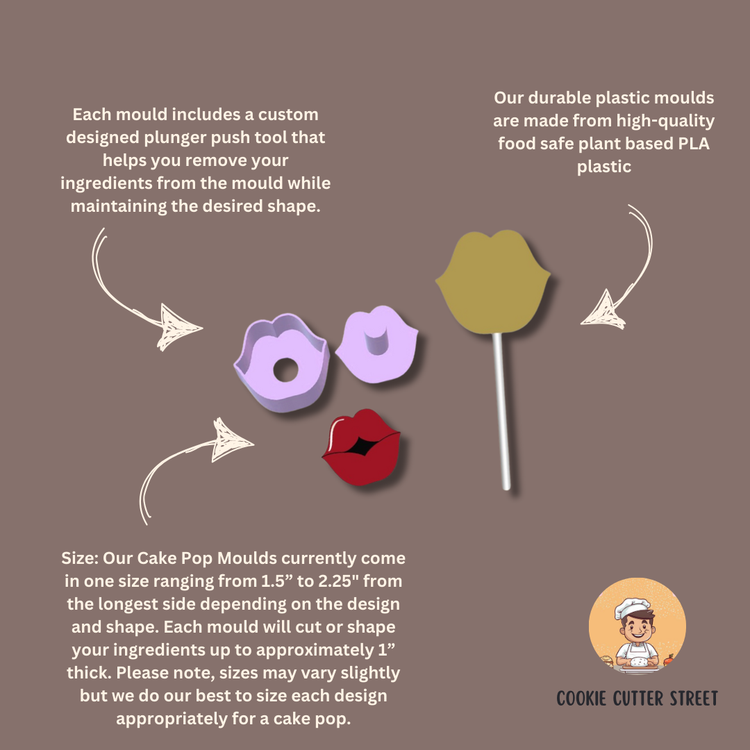 Valentines Lips Shape Cake Pop Mould with Custom Plunger Tool