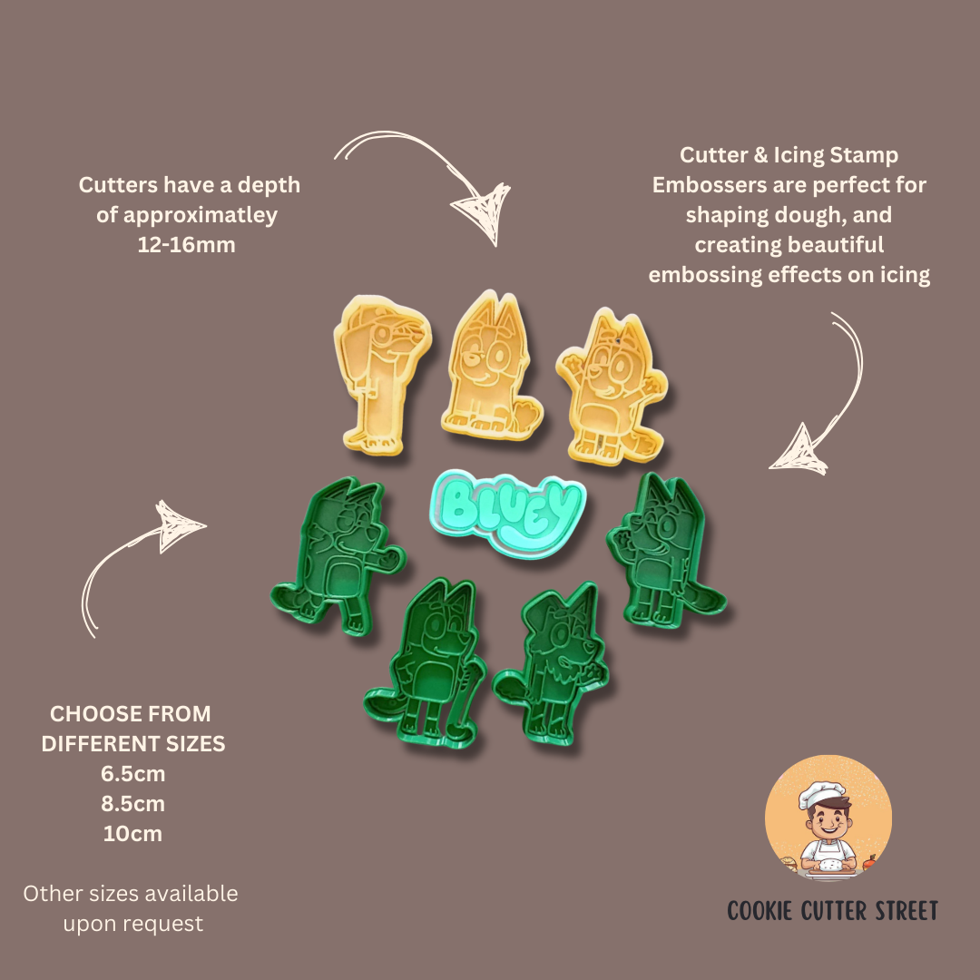 Bluey Dog & Friends Figures Cutters & Icing Embossers For Cookies & Cupcake Toppers