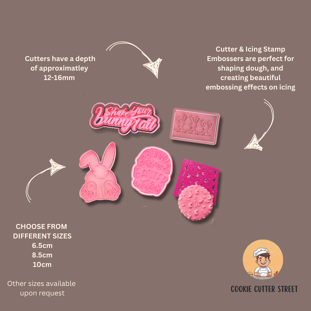 Shake Your Bunny Tail Cutters & Icing Embossers For Cookies & Cupcake Toppers
