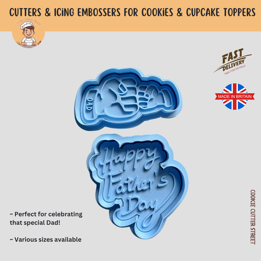 Fist Bump / Happy Fathers Day of Cutters & Icing Embossers For Cookies & Cupcake Toppers
