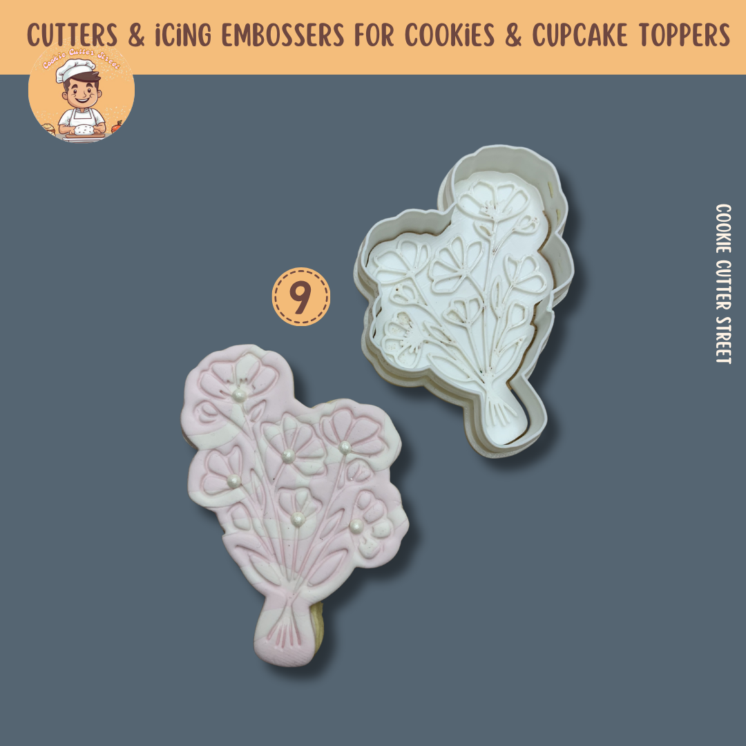 Floral Designs Cutters & Icing Embossers For Cookies & Cupcake Toppers