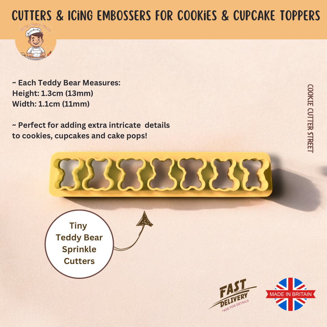 Multiple Teddy Bear Tiny cutters for adding detail to cookies and icing cupcake toppers