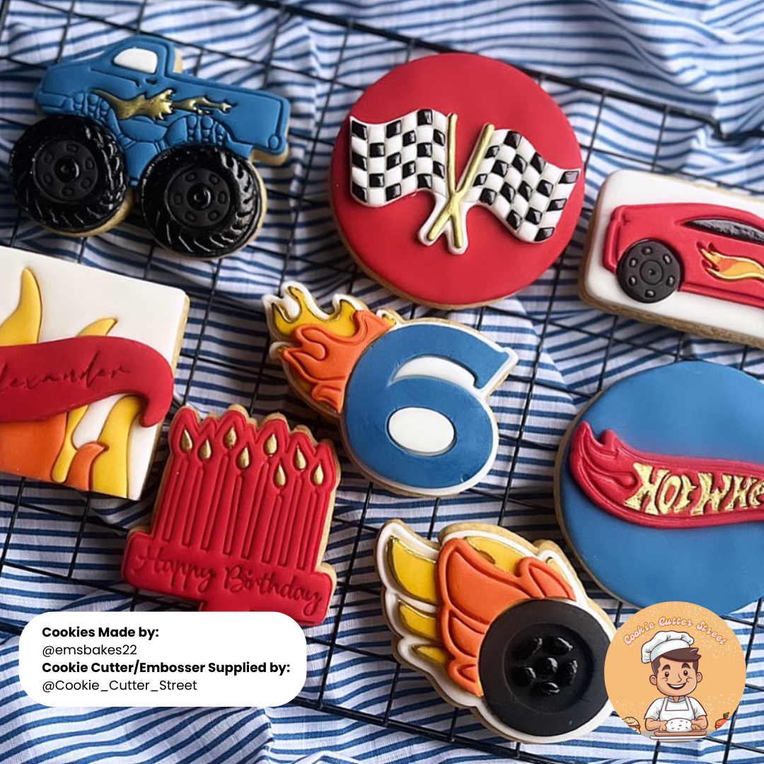 Hot Wheels Inspired Cutters & Icing Embossers For Cookies & Cupcake Toppers