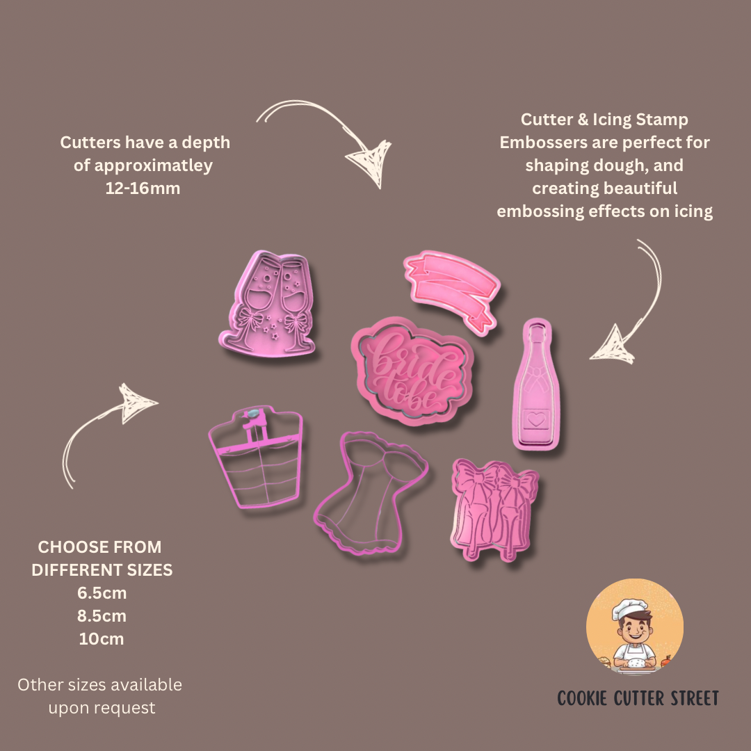 Bow Themed Bride-To-Be Hen Party Cutters & Icing Embossers For Cookies & Cupcake Toppers