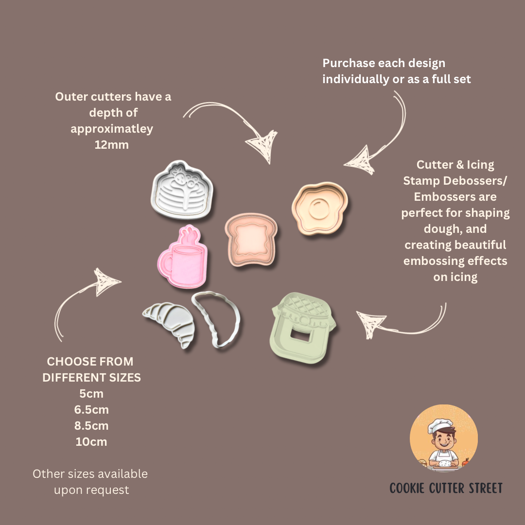 Breakfast Themed Cutters & Icing Stamps For Cookies & Cupcake Toppers