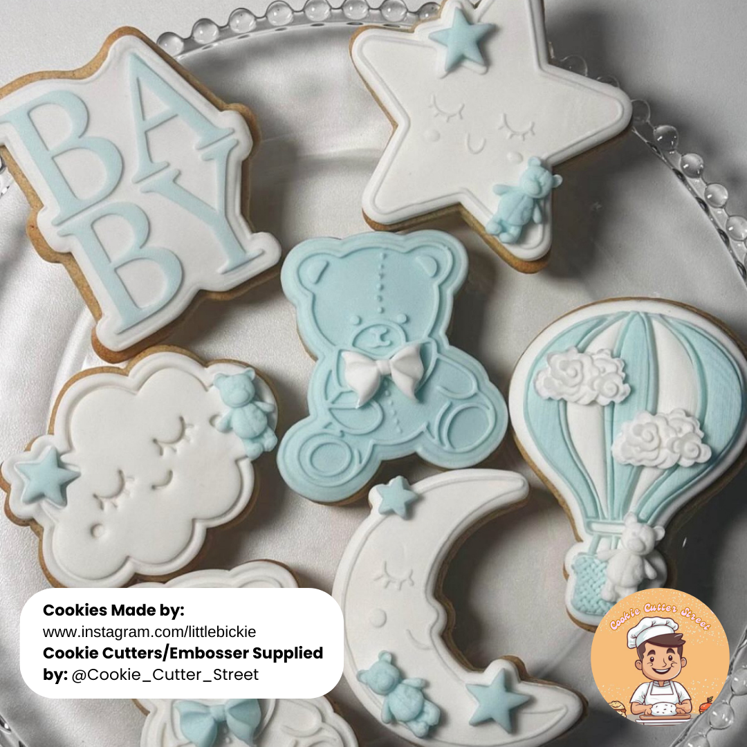 Set of 5 Adorable Baby Shower Cutters & Icing Embossers For Cookies & Cupcake Toppers