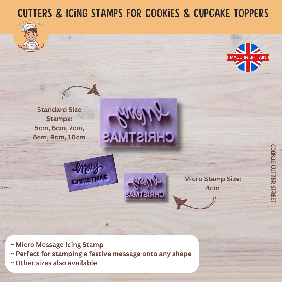 Festive "Merry Christmas" Icing Stamp (Micro & Standard Sizes) For Cookies & Cupcake Toppers