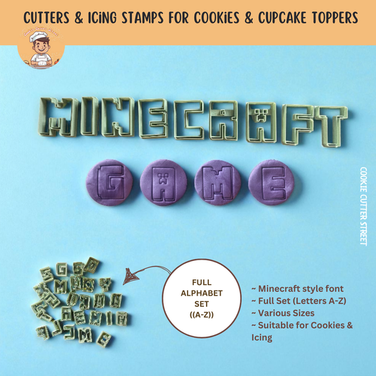 Full Alphabet Set Minecraft Font Style (Letters A-Z) Cookie & Icing Cutters
