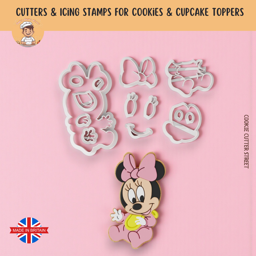 Baby Minnie Inspired Multi-Piece Cutter & Icing Embosser For Cookies & Cupcake Toppers