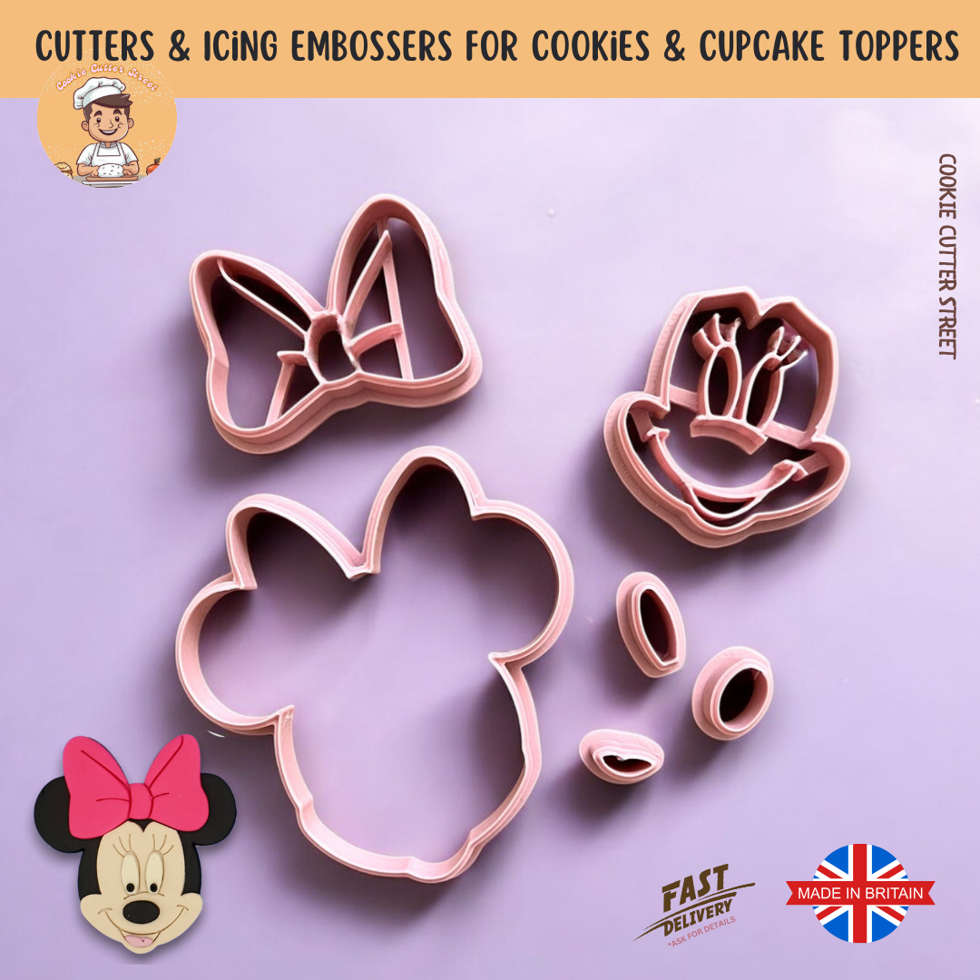 Minnie Mouse Inspired Multi-Piece Cutter & Icing Embosser For Cookies & Cupcake Toppers