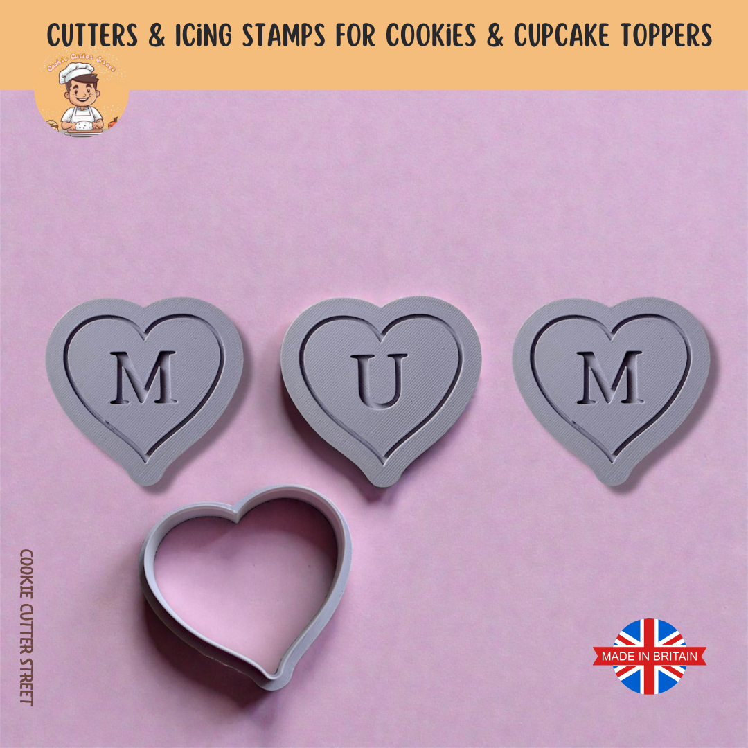 Individual MUM Heart Letters Icing Stamps For Cookies & Cupcake Toppers