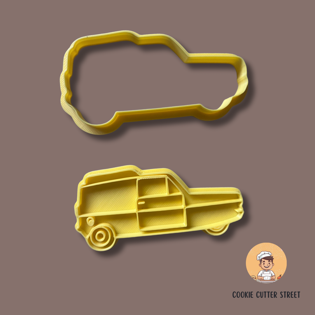 An Only Fools and Horses-themed cookie cutters and icing embossers, featuring Del Boy’s Trotter van