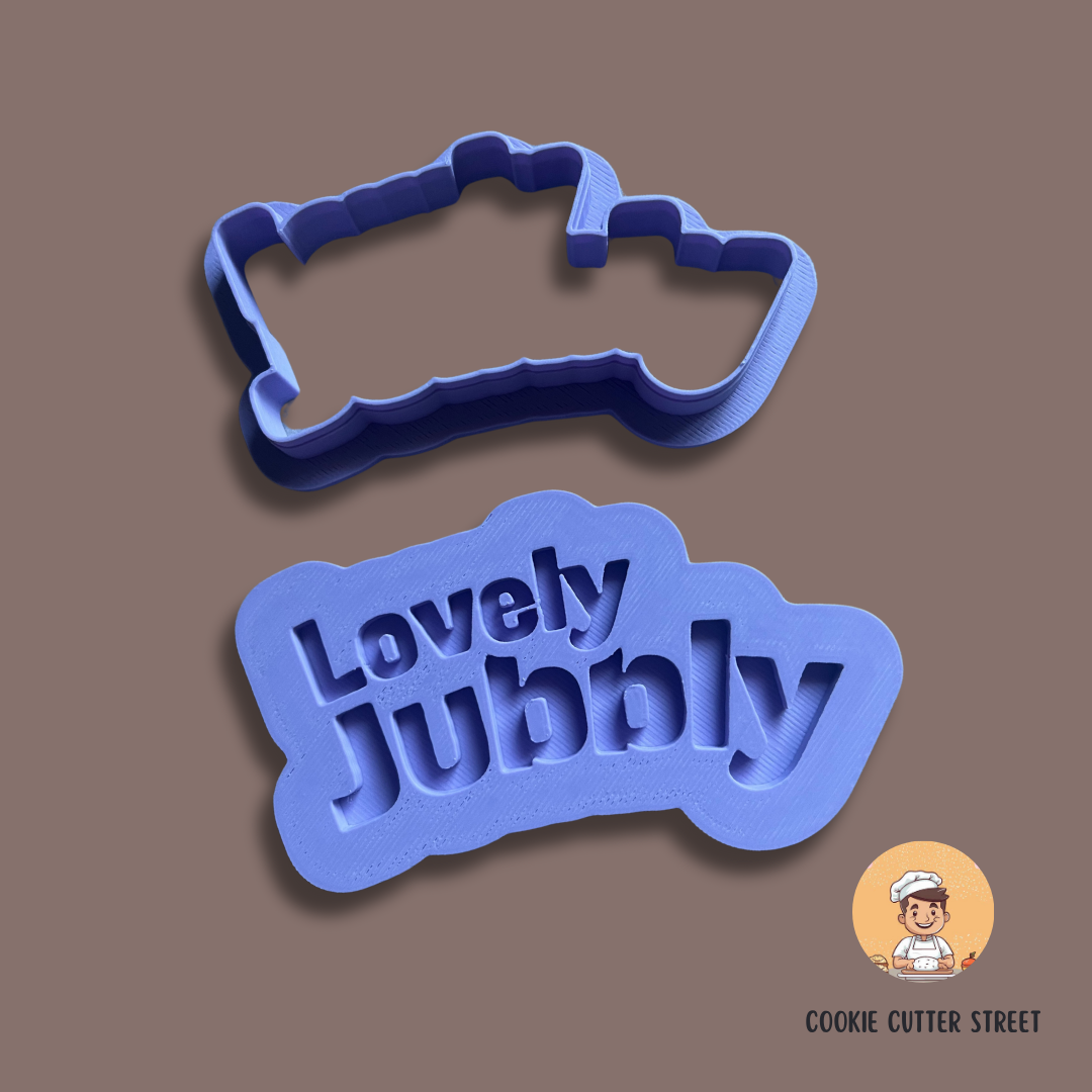 An Only Fools and Horses-themed cookie cutters and icing embossers, featuring the words Lovely Jubbly"