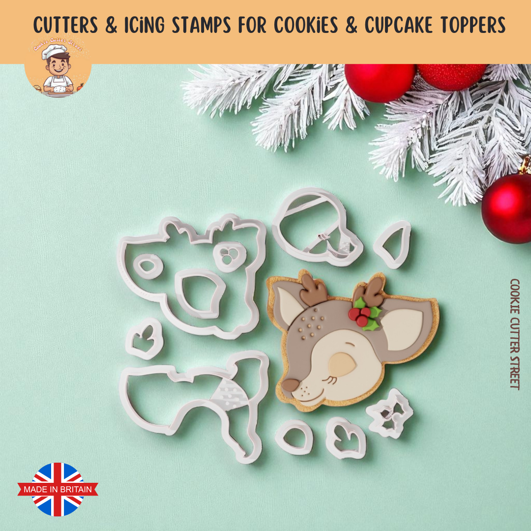Pretty Reindeer Multi-Piece Icing Cutter For Cookies & Cupcake Toppers
