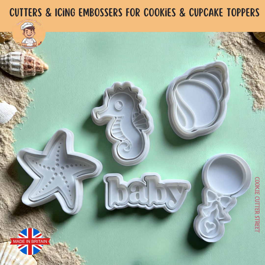 Under The Sea Themed Baby Shower Cutters & Icing Embossers For Cookies & Cupcake Toppers