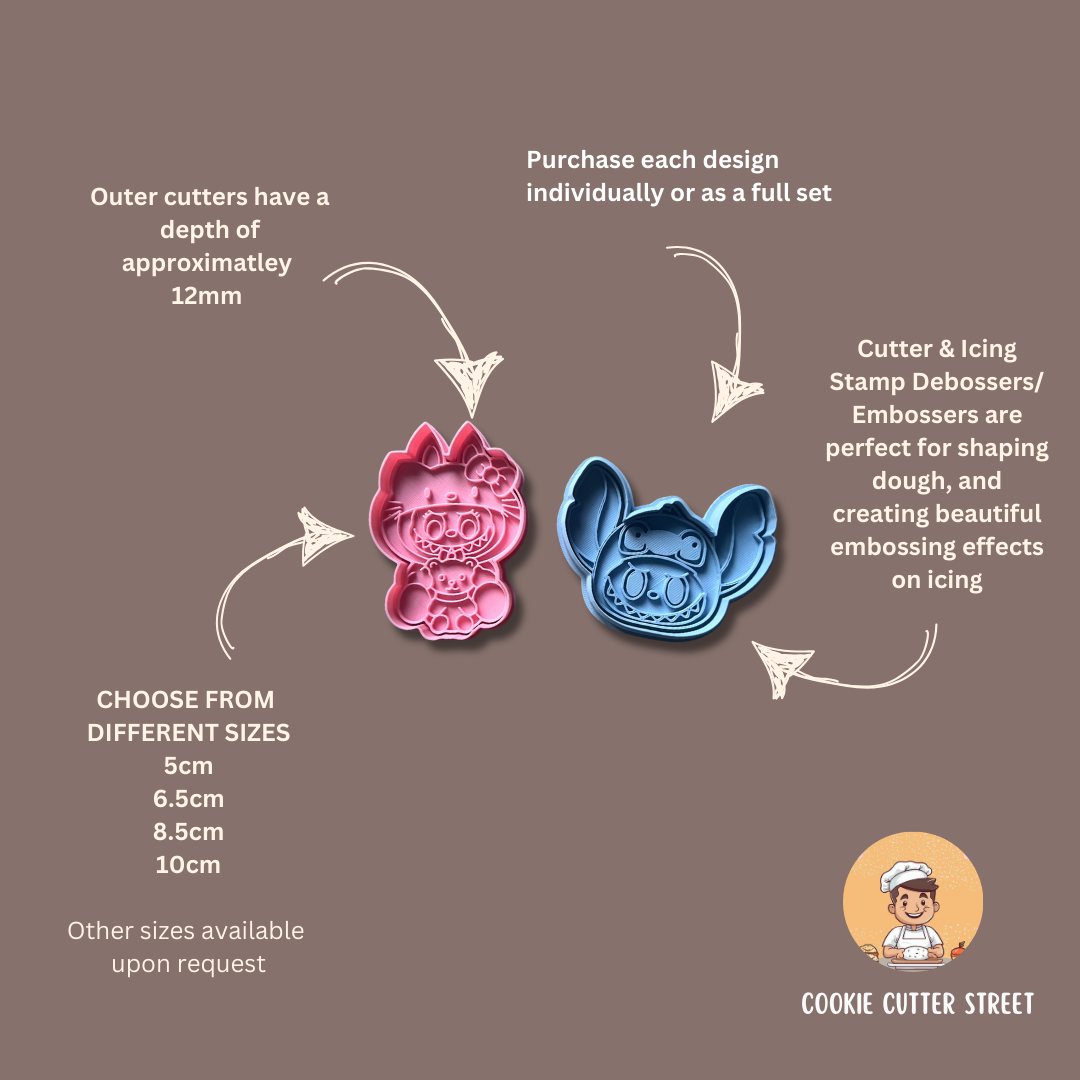 Hello Kitty & Stitch Labubu Cutters & Icing Stamps For Cookies & Cupcake Toppers