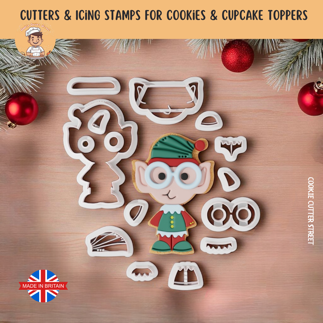The Sweetest Christmas Elf Multi-Piece Icing Cutter For Cookies & Cupcake Toppers
