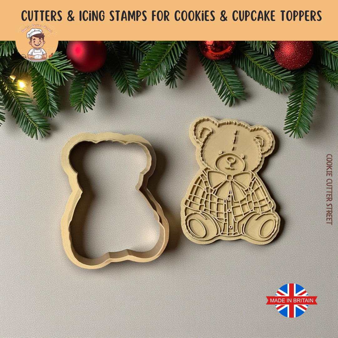 Cute (Toya) Pyjama Wearing Teddy Bear Cookie Cutter & Icing Stamp for Cookies and Cupcakes