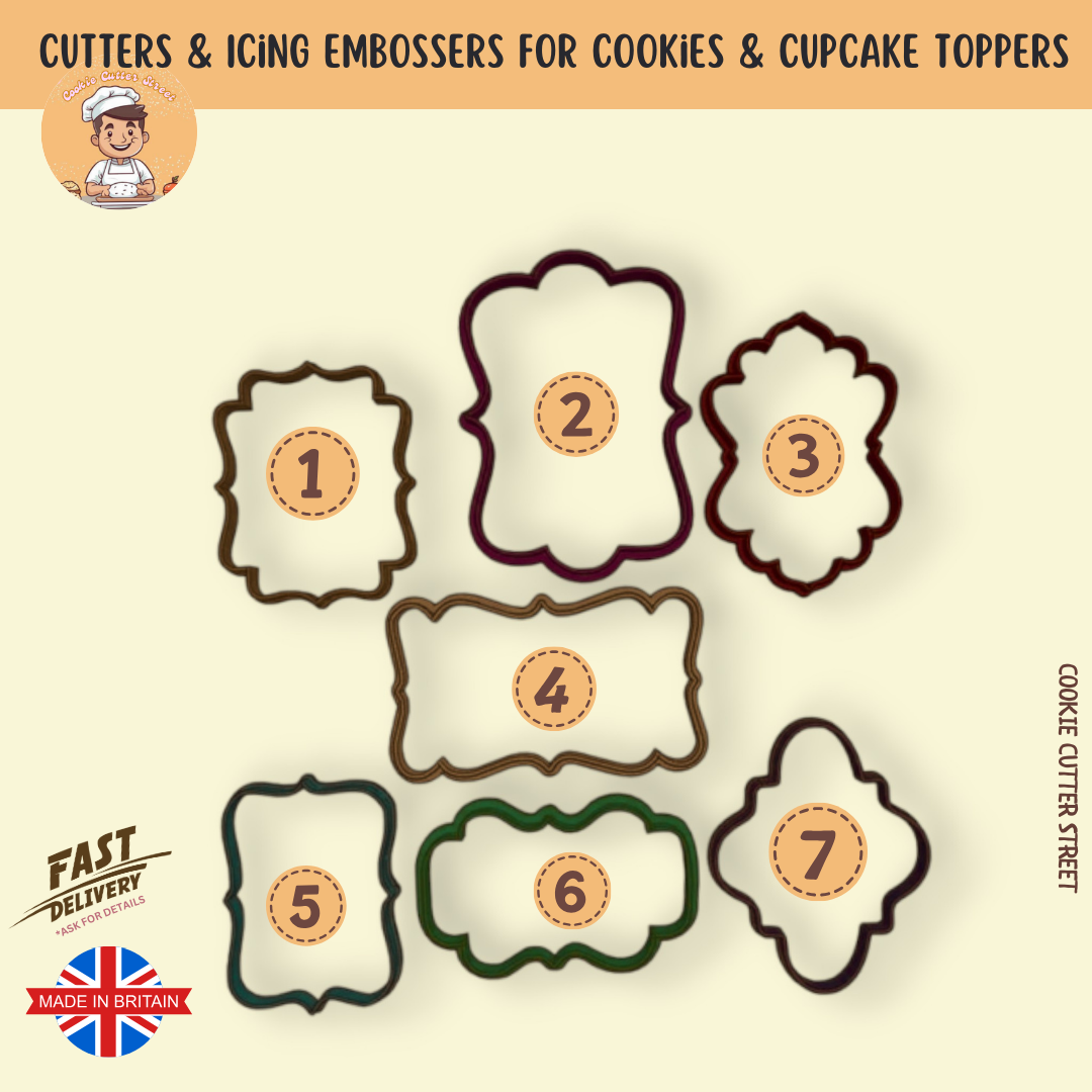 Elegant Vintage Style Frames Plaque Cutters For Cookies & Cupcake Toppers