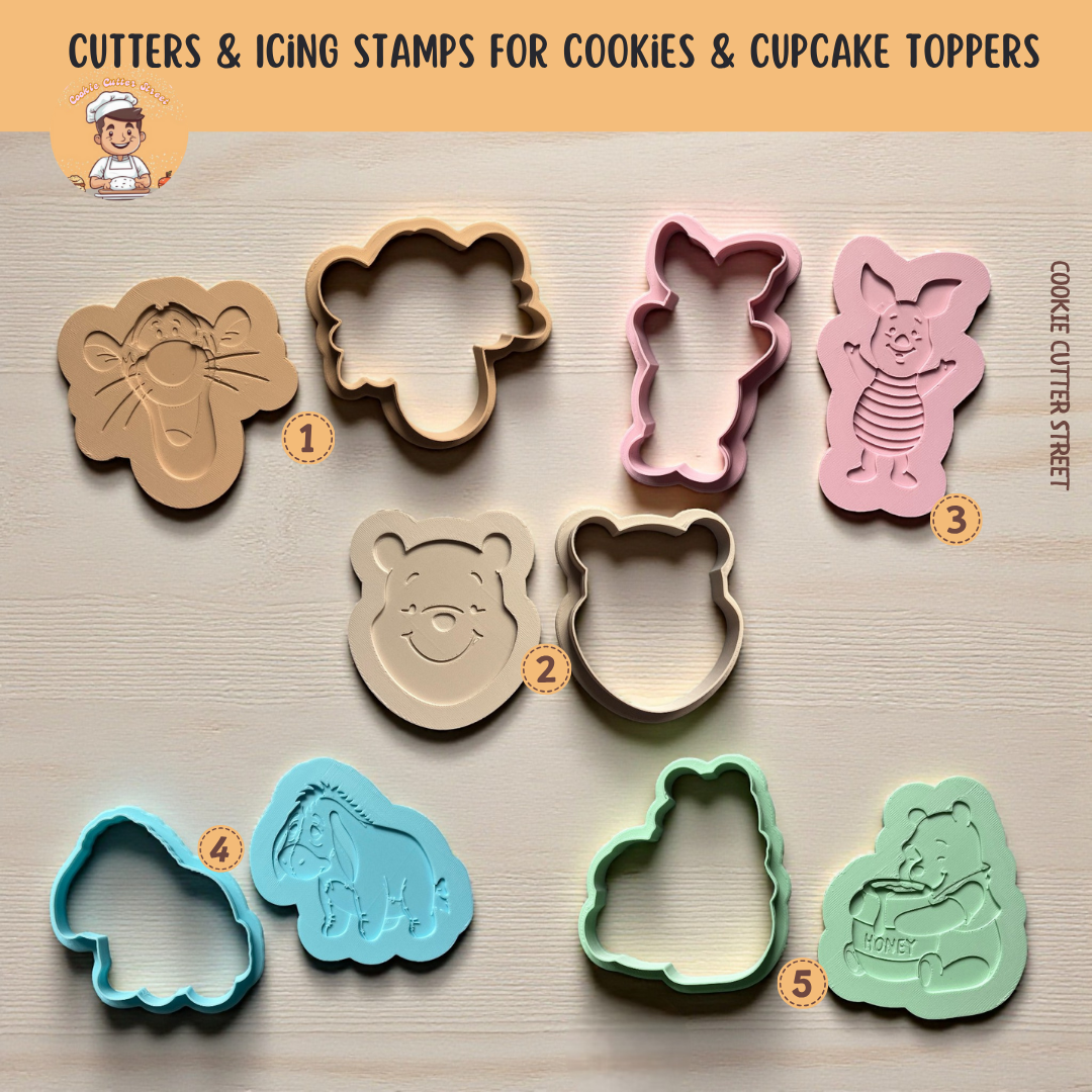 Adorable Winnie The Pooh Themed Multi-Level Icing Stamps & Cutters For Cookies & Cupcake Toppers