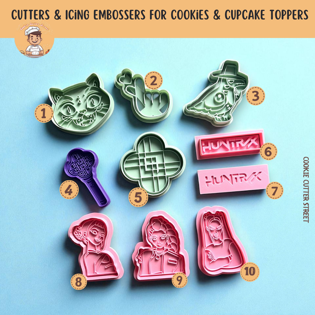 K-pop Demon Hunter Huntrix Cutters & Icing Embossers For Cookies & Cupcake Toppers