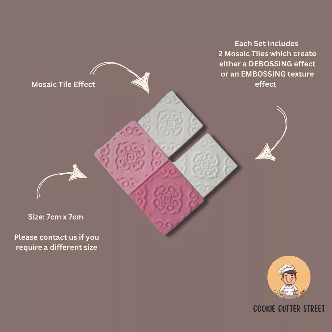 (A1) Mosaic Texture Icing Stamp Tile Embosser Debosser Set of 2