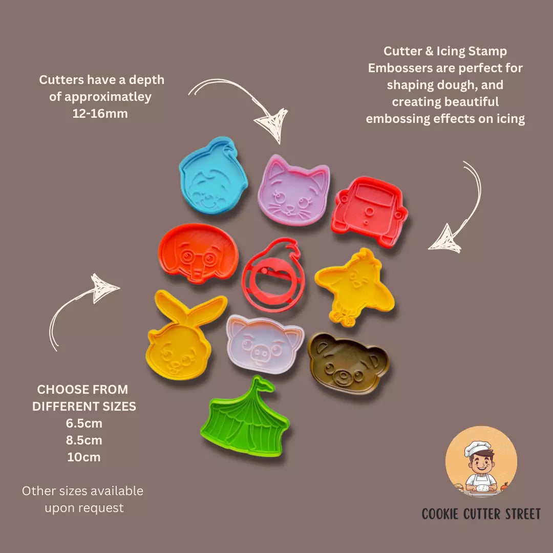 Plim Plim Themed Cutters & Icing Embossers For Cookies & Cupcake Toppers