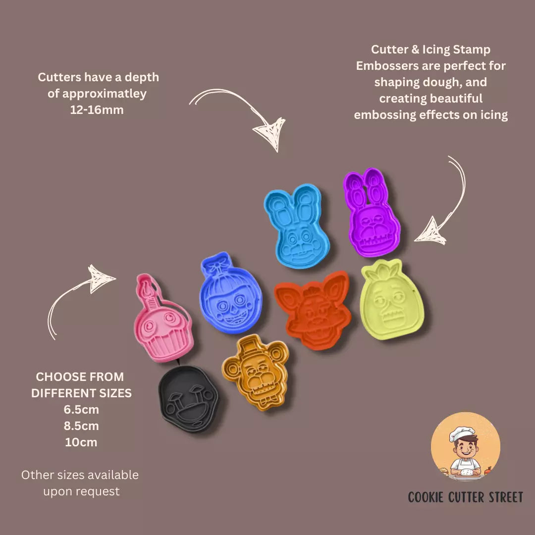 Five Nights at Freddy's Themed Cutters & Icing Embossers For Cookies & Cupcake Toppers
