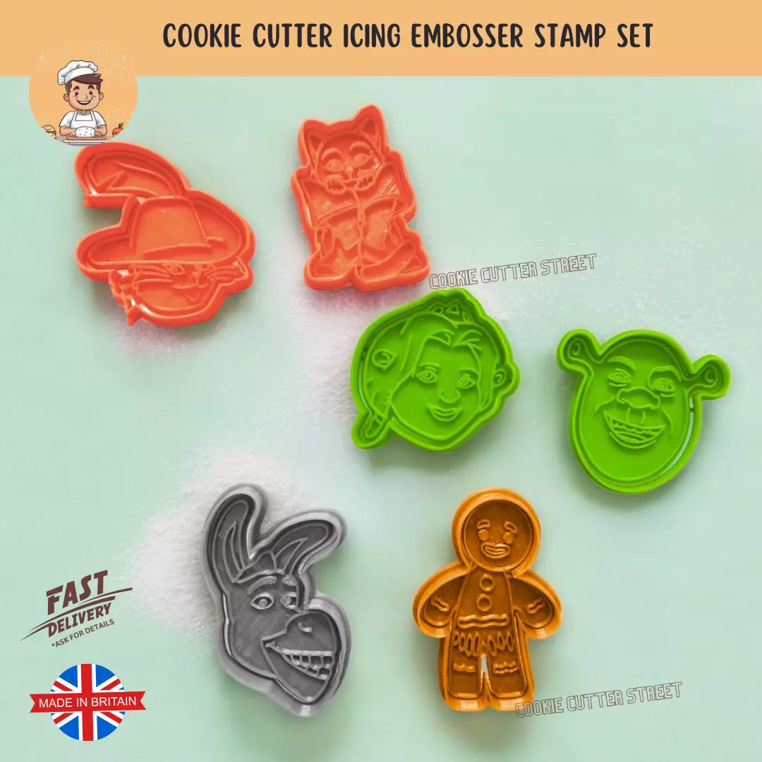 Shrek Themed Cutters & Icing Embossers For Cookies & Cupcake Toppers
