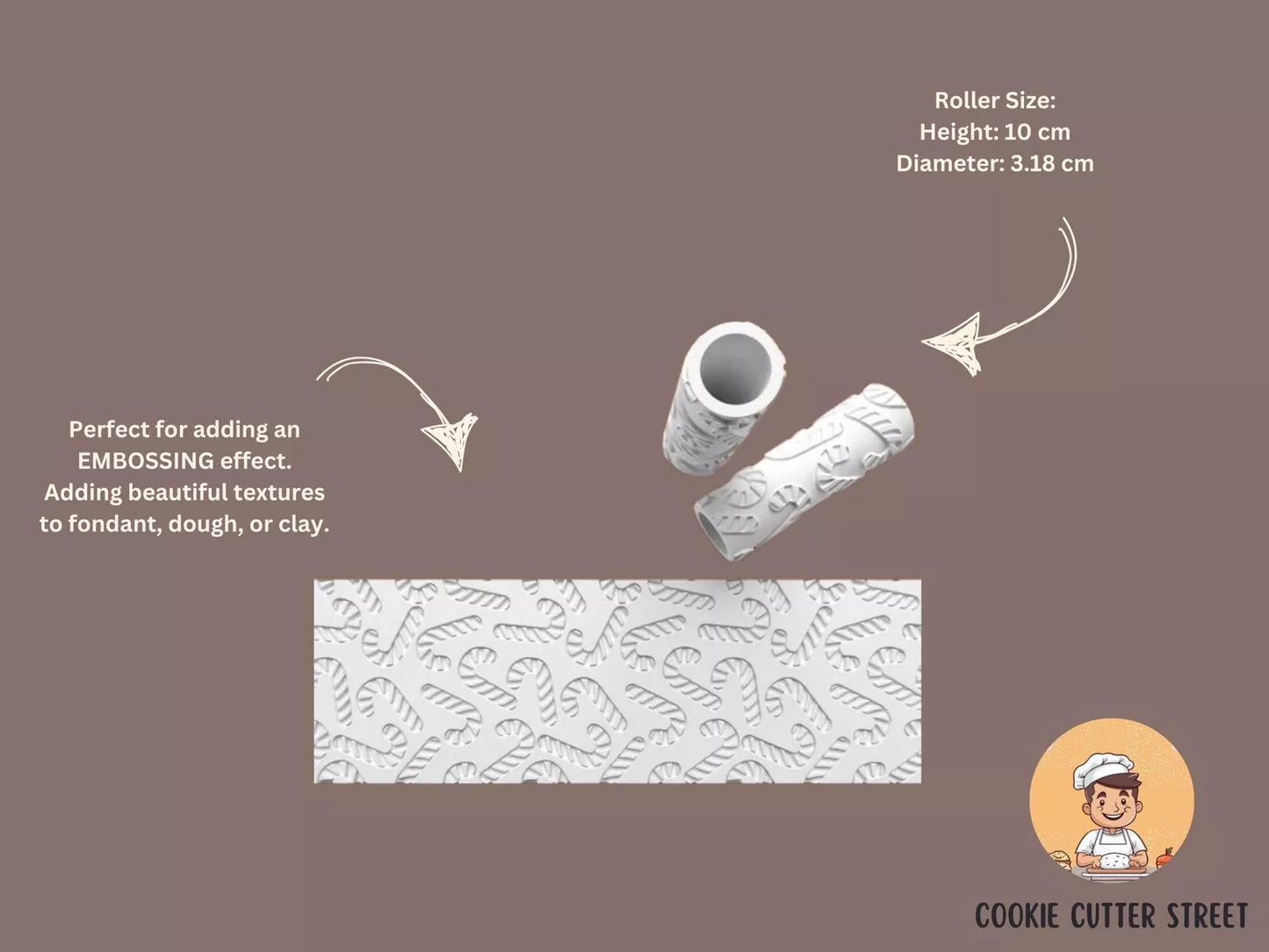 Christmas Candy Cane Texture Roller Icing Stamp Embosser – Perfect for Cookies, Cakes & Cupcakes