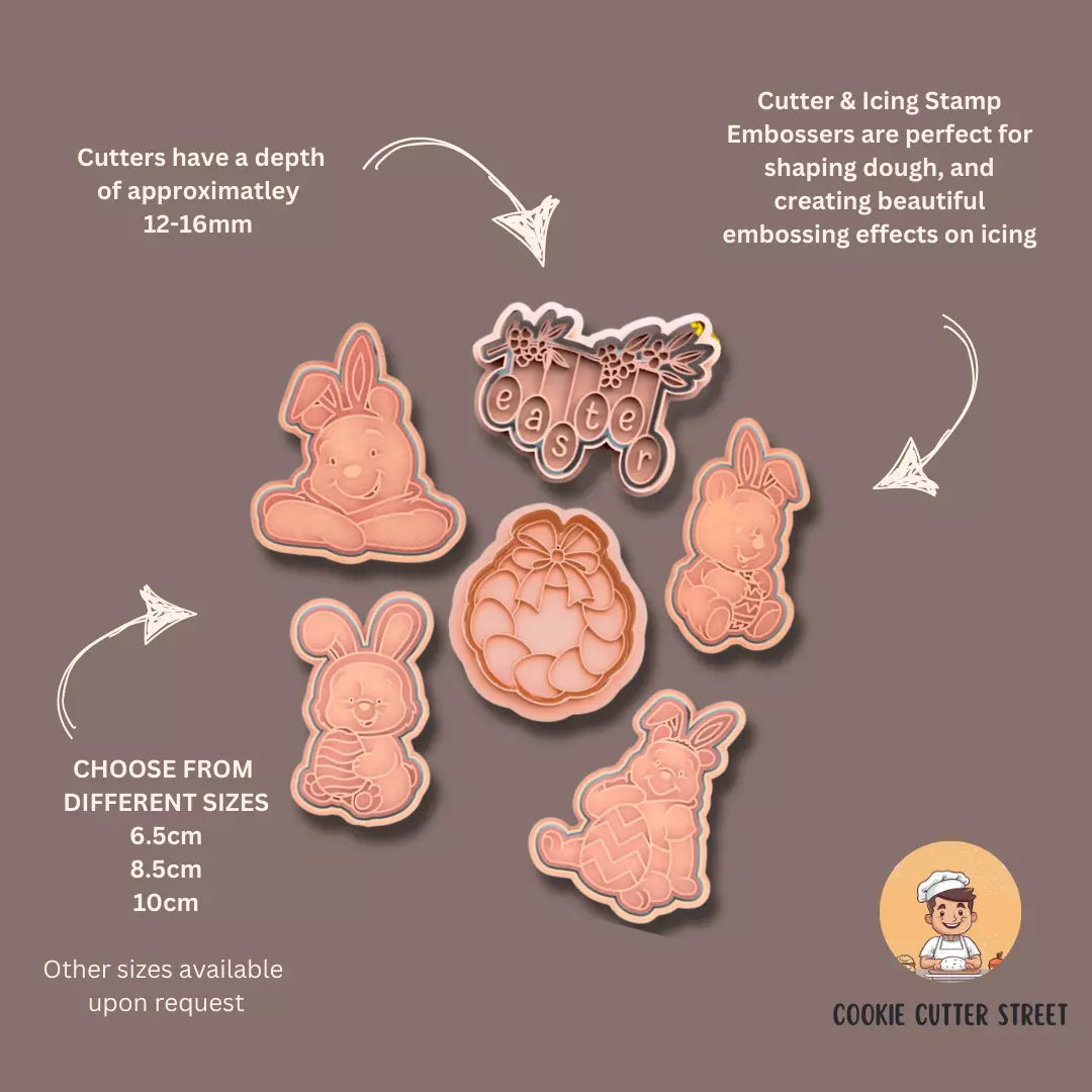 Winnie The Pooh Easter Themed Cutters & Icing Embossers For Cookies & Cupcake Toppers
