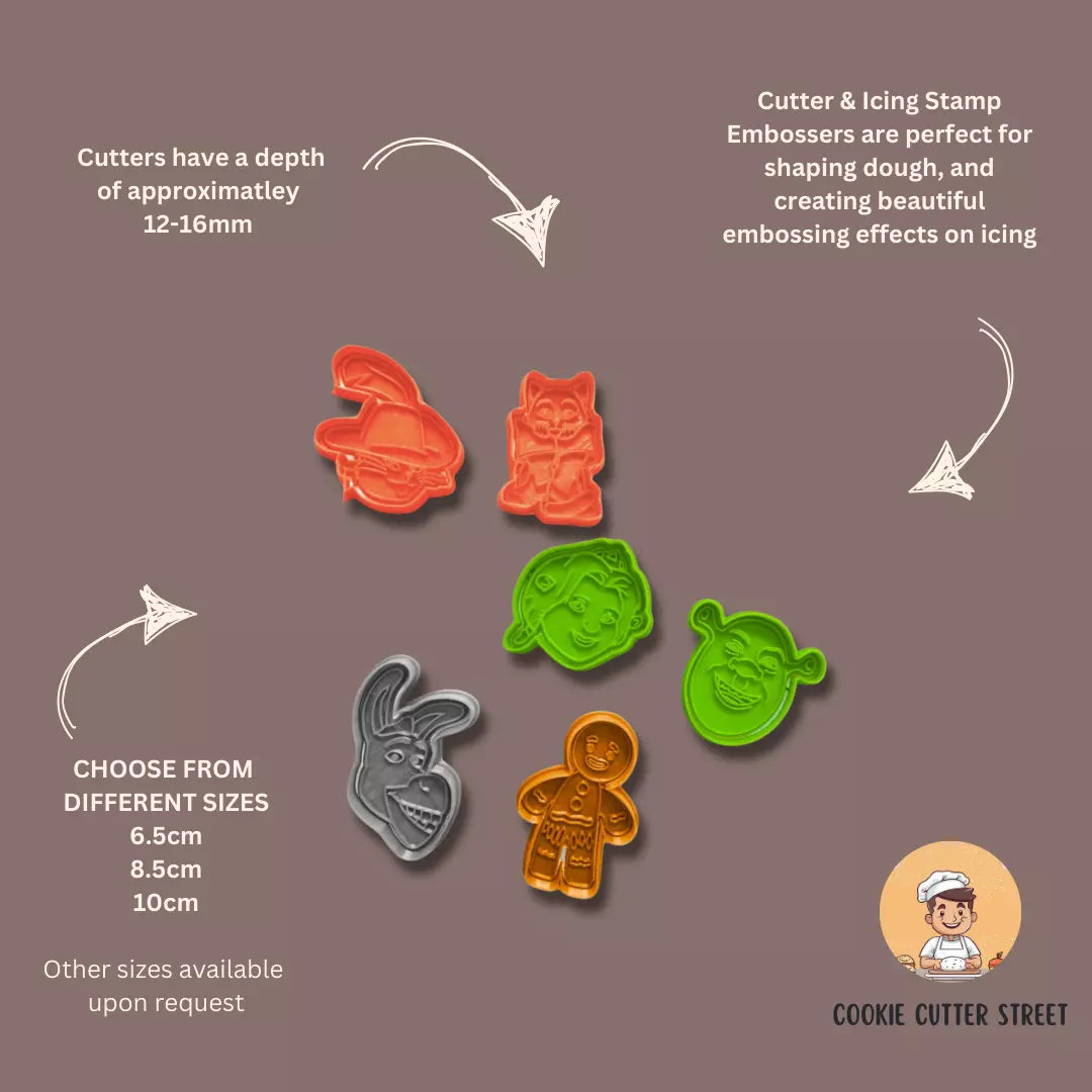 Shrek Themed Cutters & Icing Embossers For Cookies & Cupcake Toppers