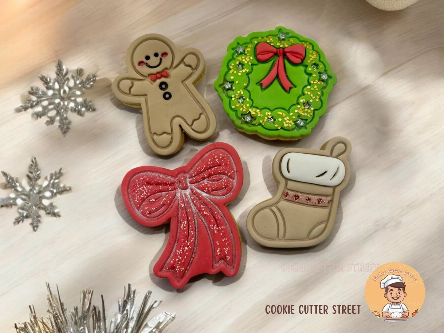 Set Of 4 Christmas Mix Cutters & Icing Embossers For Cookies & Cupcake Toppers