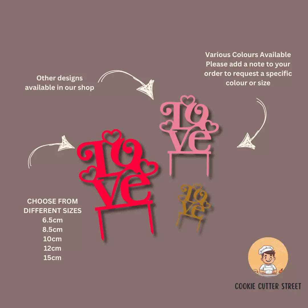 Plastic LOVE Wedding / Valentines Day Cake Topper (Various Sizes & Colours Available)